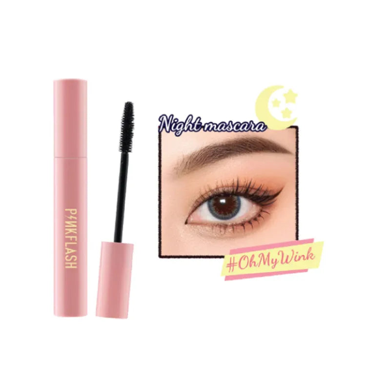 PINK FLASH-E08 Pink Oil- proof Curl Mascara-1# Volume